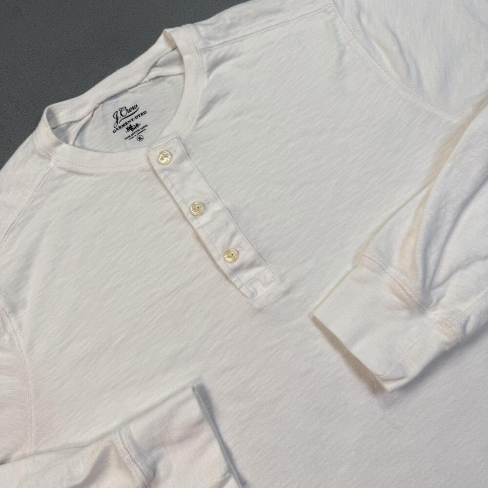 J.Crew Henley Shirt Mens XL White Cotton Long Sleeve Jersey Tee Garment-Dyed - Picture 2 of 9